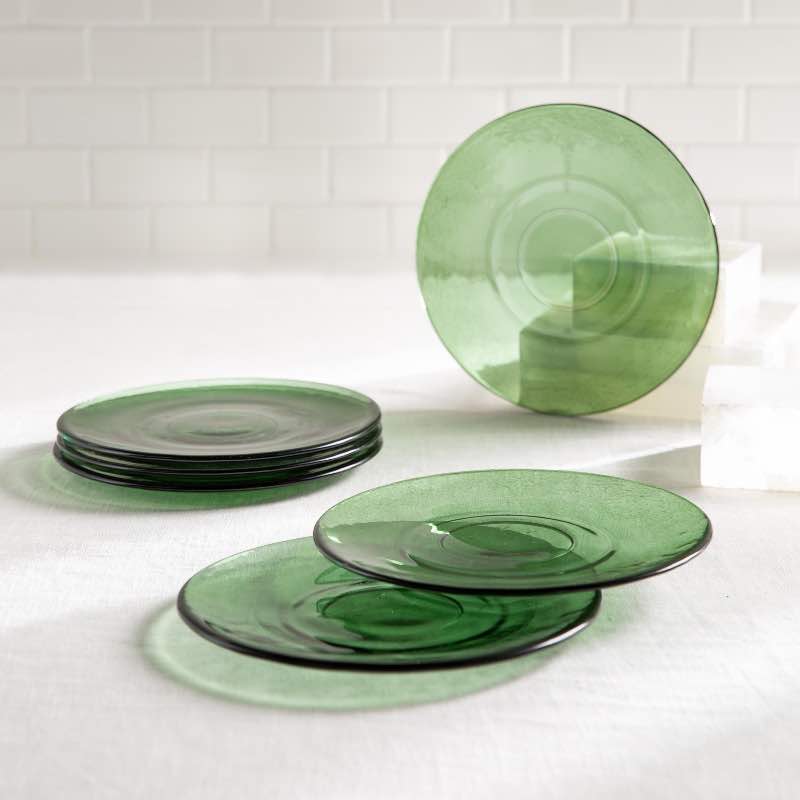 Recycled Glass Salad Plates, Set Of 6 - Green